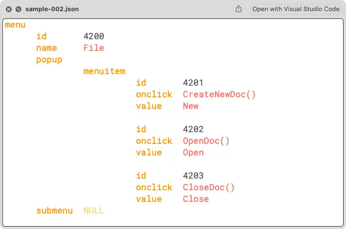 PreviewJson sample output