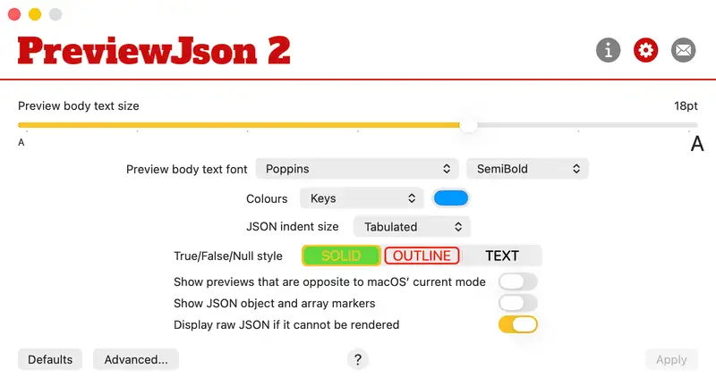 PreviewJson colour selection