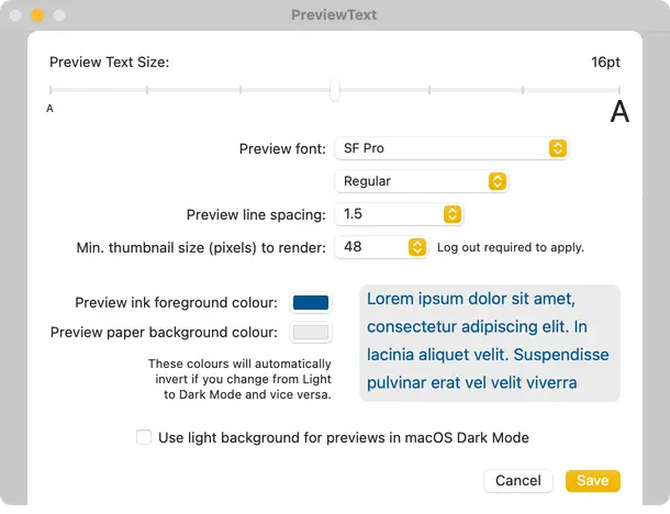 PreviewText settings