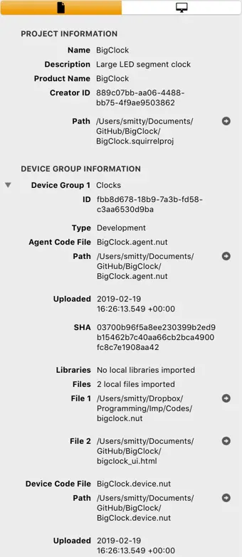 The Inspector showing project information